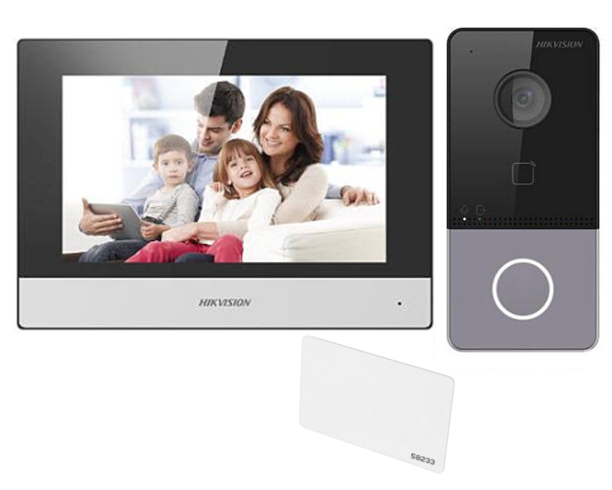 Türsprechsystem 1-Fam DS-KIS603-P mit 2MP Türstation 7zoll Monitor RFID Leser LAN PoE 12V WiFi APP
