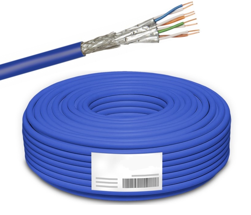 CAT7A_LAN_Kabel_42-773-04300 100m LAN Kabel Cat7A PIMF S/FTP geschirmt Verlegekabel Blau