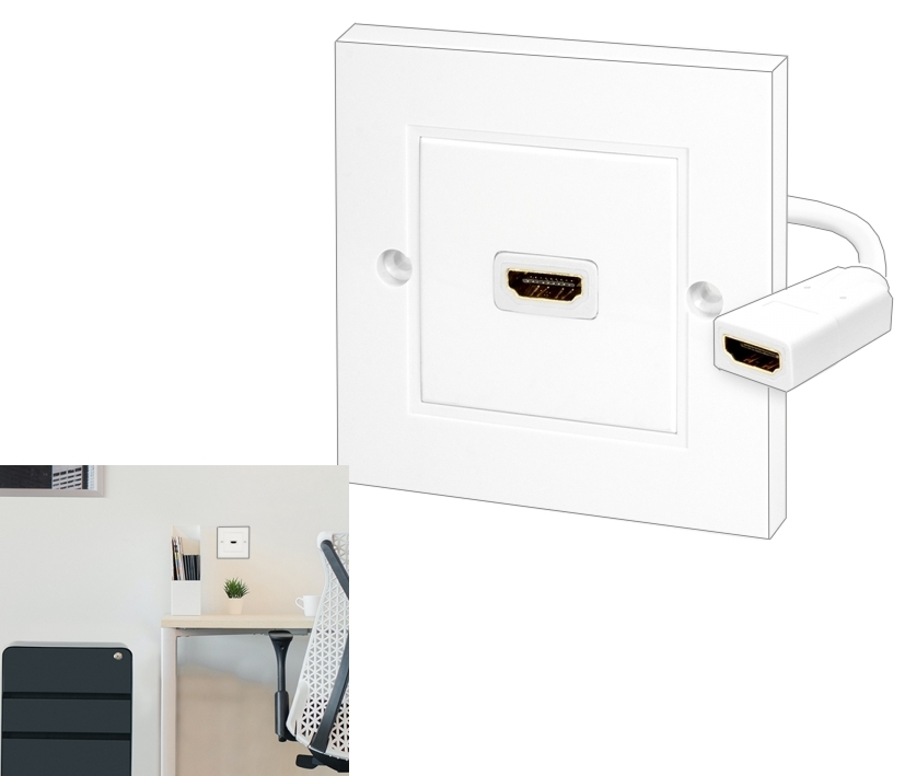HDMI_Wanddose_40-200-00475 HDMI Dose Unterputz mit 1-fach Dose Einfachdose Reinweiss UHD FullHD 2K und 4K-fähig