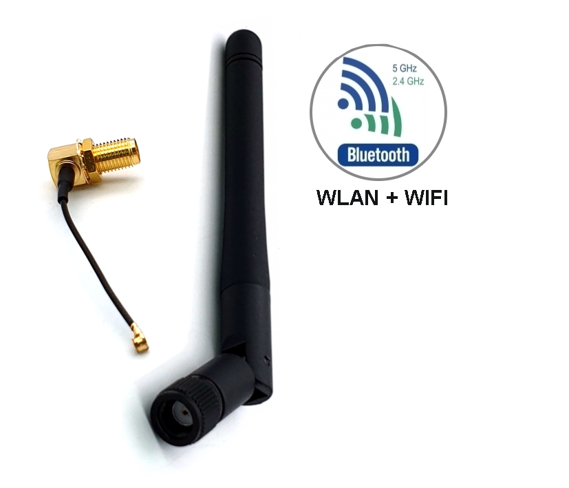 Antenne_SMA_REV_Stecker_Pigtail_WLAN_Bluetooth_78-375-00295 WLAN Antenne 2,4-5,8Ghz mit SMA-REV-Stecker und Pigtail UFL IPX Adapter auch für Bluetooth geeignet