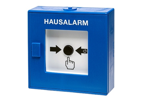 Hausalarm_Blau_Aufputz_95-837-00880 Hausalarm Alarmtaster BLAU EN60849 125x125x37mm Handmelder