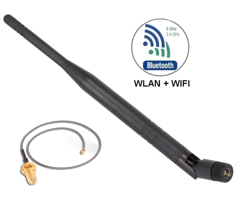 Antenne_SMA_Stecker_Pigtail_WLAN_Bluetooth_78-375-00297 WLAN Antenne 2,4-5,8Ghz mit SMA-Stecker und Pigtail UFL IPX Adapter auch für Bluetooth geeignet