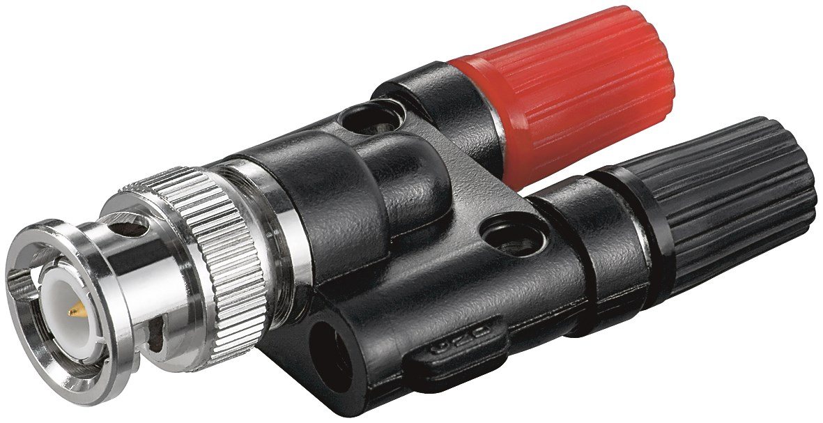 adapter-bnc-laborbuchse-51-813-00001 Adapter BNC Stecker auf 2x 4mm Laborbuchse Bananenbuchsen